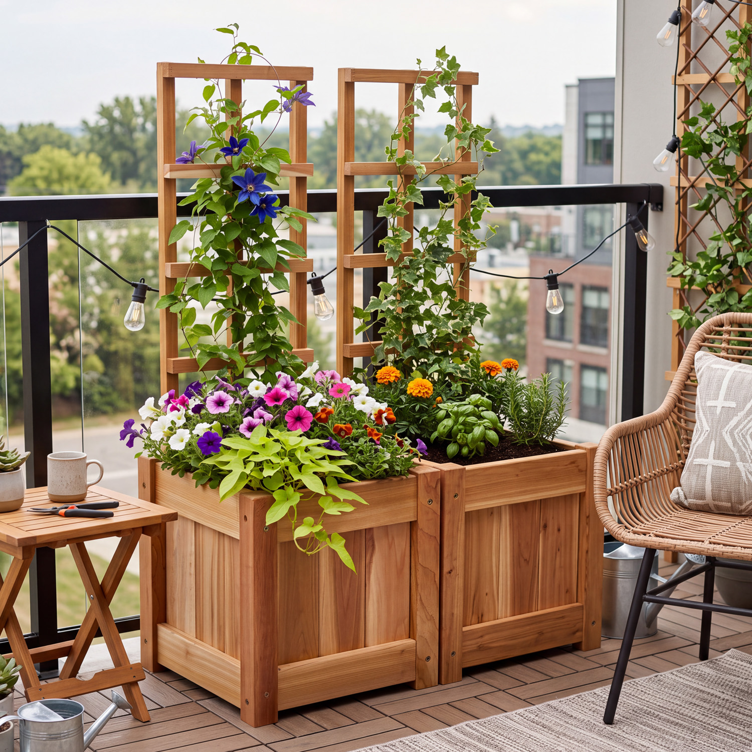 12″ x 12″ Western Red Cedar Planter Boxes with Trellis – Set of 2