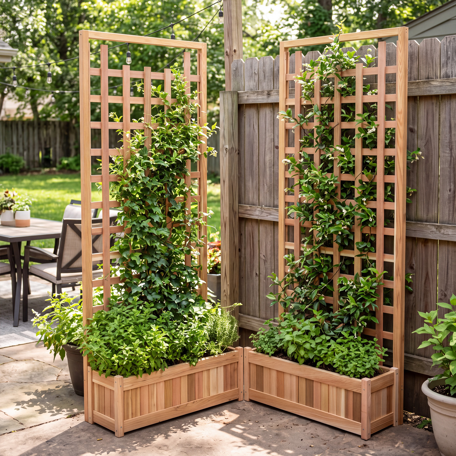 7 ft. Western Red Cedar Privacy Trellis with Twin Planter Boxes